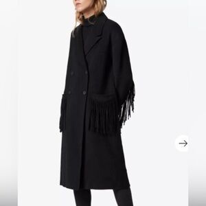 ALLSAINTS Freya Fringe Coat Wool Black US2 | UK 6